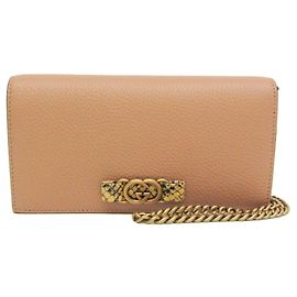 Gucci Interlocking G 746056 Women's Leather Chain/Shoulder Wallet Light brown