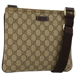 Gucci Flat Messenger Bag GG Canvas Medium Beige