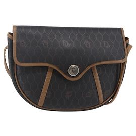 Bolsa transversal vintage Honeycomb da Christian Dior em lona e couro Preto