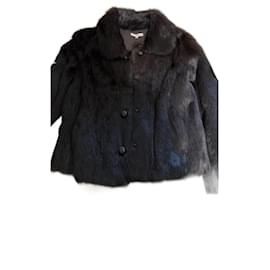 Ba&Sh Black Rabbit Fur Coat Black