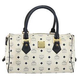 MCM Visetos logogramme Handbag Canvas and Leather White
