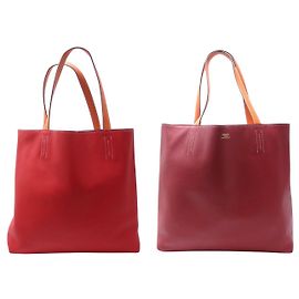 Hermès NEUF SAC A MAIN HERMES DOUBLE SENS 36 CUIR ROUGE H BRIQUE CABAS TOTE BAG Rouge