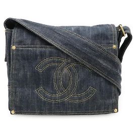 Bolso de Hombro Chanel Denim Coco Mark Indigo Azul