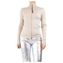 Brunello Cucinelli Beige glitzernde Rippstrickjacke - Größe S Braun