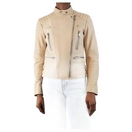 Belstaff Creme Leder Bikerjacke - Größe UK 6 Roh