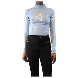Perfect Moment Hellblauer, verkürzter Kabelstrick-Pullover mit Sternen - Größe XS Blau