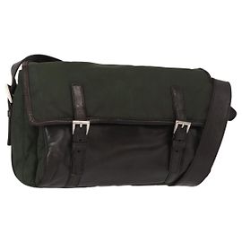 Bolsa mensageiro com aba de fivela dupla Prada Tessuto grande Caqui