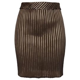 Jupe crayon en maille vintage et simili cuir à côtes bronze Adolfo Dominguez UK 10 Marron Bronze