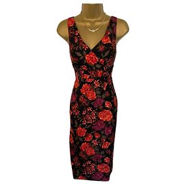 Lk Bennett Seidenkleid mit Blumenmuster Schwarz Orange Schwarz Orange
