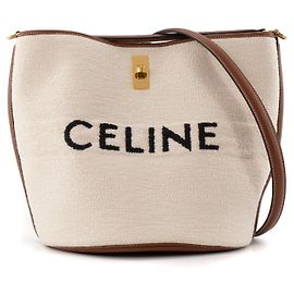 Céline CELINE - Borsa a Spalla 16 Celine in Tweed Beige e Pelle Marrone Marrone