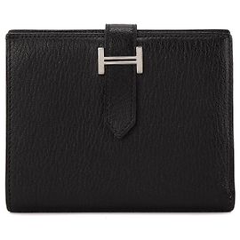 HERMÈS - Cartera Béarn Compact en piel de cabra negro Negro