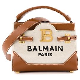 BALMAIN - Bolsa transversal B-Buzz 22 Balmain em lona bege e couro marrom Bege