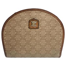Céline Vintage Celine Paris Leather Monogram Wallet Beige Brown Beige