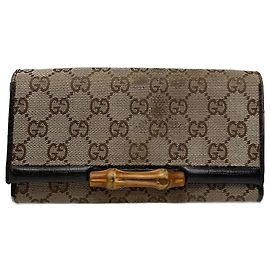 Vintage Gucci Monogram Leather Long Wallet Beige Brown Beige