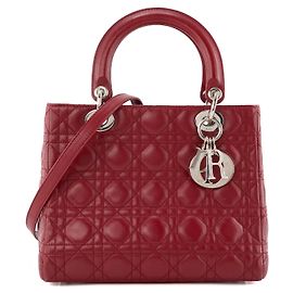 DIOR - Lady Dior medium handbag in vintage burgundy cannage leather Dark red