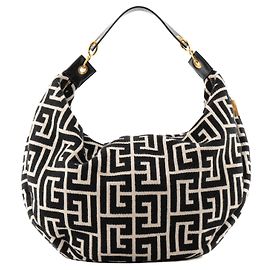 BALMAIN - 1945 Soft Hobo Shoulder Bag in Monogram Jacquard Canvas Black