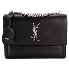 SAINT LAURENT - Sunset Saint Laurent black smooth leather shoulder bag Black
