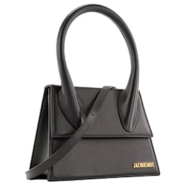 Jacquemus-JACQUEMUS - Le Grand Chiquito Shoulder Bag in Smooth Black Leather-Black
