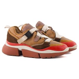 CHLOÉ - Sneakers Sonnie Chloe en toile et daim marron (T36) Marron