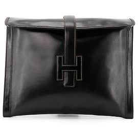 HERMÈS - Jige Hermès Vintage Black Leather Clutch Black