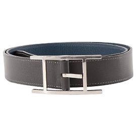 HERMÈS - Reversible Quentin Hermès belt in black leather (T95) Navy blue