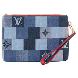 LOUIS VUITTON - Pochette City Louis Vuitton en denim patchwork Bleu