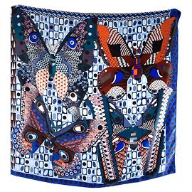 HERMÈS - Lenço 90 « As asas da seda » Hermès em seda azul Azul marinho