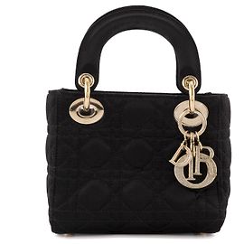DIOR - Lady Dior Christal Mini Handtasche aus schwarzem Satin Schwarz