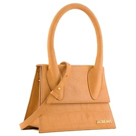 Jacquemus-JACQUEMUS - Le Grand Chiquito Shoulder Bag in Brown Crocodile Embossed Leather-Brown