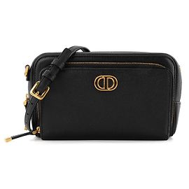 DIOR - Caro Double Pouch Shoulder Bag in Black Grained Leather Black