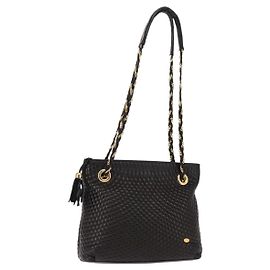 Bally Vintage Chain Shoulder Bag Quilted Leather Black