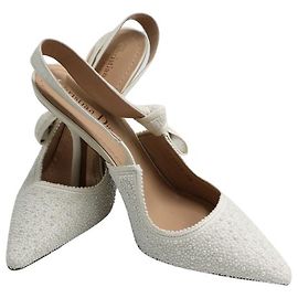 Christian Dior Slingback J'Adior com Pérolas de Resina Brancas Branco