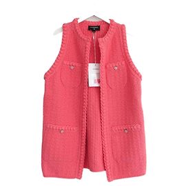 Chaqueta sin mangas de punto rosa coral Chanel Primavera 22S Rosa Coral