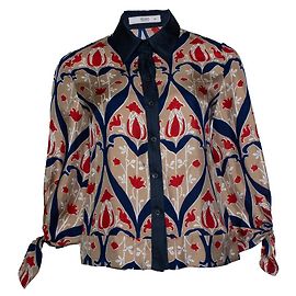 Blusa estampada floral com laços Prada Marrom Vermelho Azul