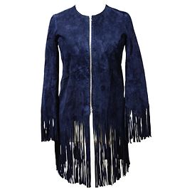 Giacca Sandro in pelle di capra blu navy con frange Blu navy