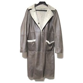 Autre Marque BORGO DEI BLU Shearling Reversible Coat Brown White Eggshell