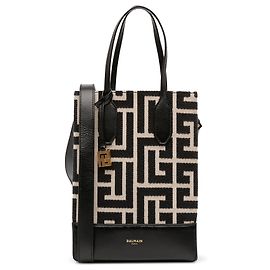 Bolsa tote jacquard monograma Balmain marrom maxi norte-sul Marrom Outro