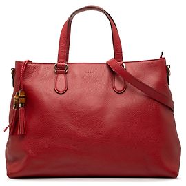 Bolsa de couro vermelho Gucci com tassel de bambu Vermelho