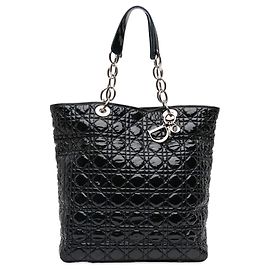 Dior Große Weiche Shopper-Tasche aus schwarzem Lackleder Cannage Schwarz