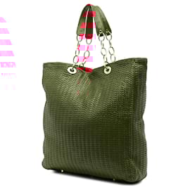 Dior-Dior Red Large Woven Lambskin Lady Dior Soft Shopping Tote-Red