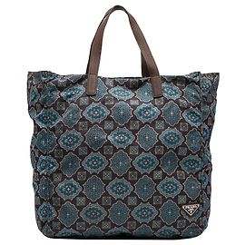 Prada Blue Tessuto Stampato Tote Blue Navy blue