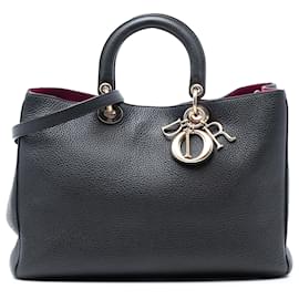 Dior-Dior Black Large Pebbled Calfskin Diorissimo Satchel-Black