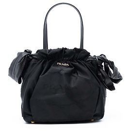 Borsa Prada in tessuto nero con logo e fiocco Nero