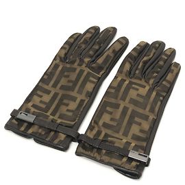 Luvas de inverno com estampa Zucca e logo FF da Fendi Marrom
