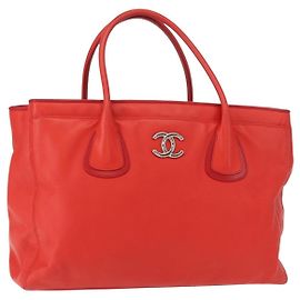 Chanel Cerf Executive Tote Leather Medium Red