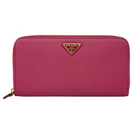 Prada Zip Around Tab Wallet Saffiano Leather Long Pink