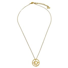 Collier Pendentif Rond CD Christian Dior Métal Doré