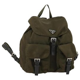 Prada Rucksack mit doppelter Fronttasche Tessuto Medium Khaki