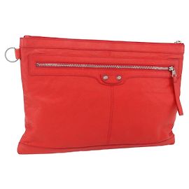 Balenciaga Classic City Clip Pouch Leather Large Red