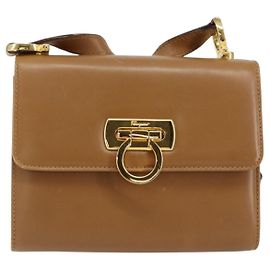 Salvatore Ferragamo Gancini Shoulder Bag Leather Brown